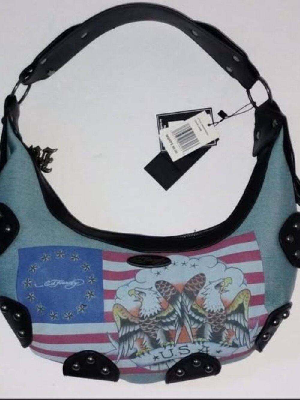 Ed Hardy Denim Hobo Bag Y2K Patriotic American Flag Eagle Tattoo Purse NWT